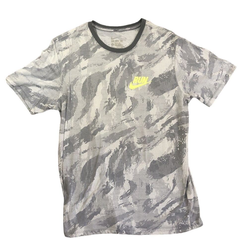 Nike Run Camo Shirt Athletic Cut Tee DriFit Men's L Gray Activewear Running